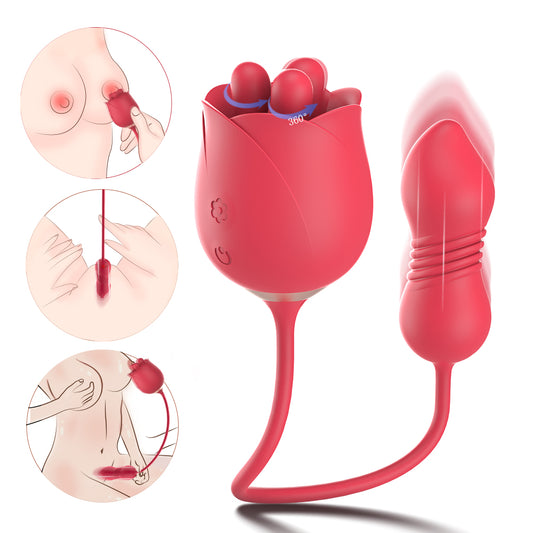 FATE 3 in 1 Clitoral Stimulator Tongue Licking Thrusting G Spot Egg Vibrator*Rose
