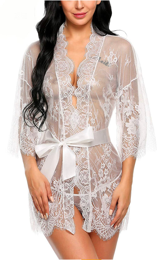 White Lace and Satin Robe*SIZE S