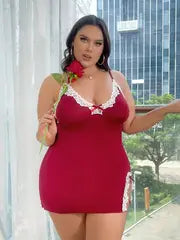 Red Cute Bow Adjustable Lace Babydoll Chemise