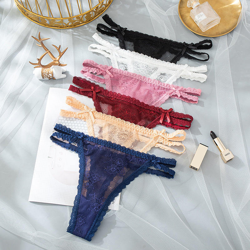TARA Red Thin Strap Lace Satin Panties