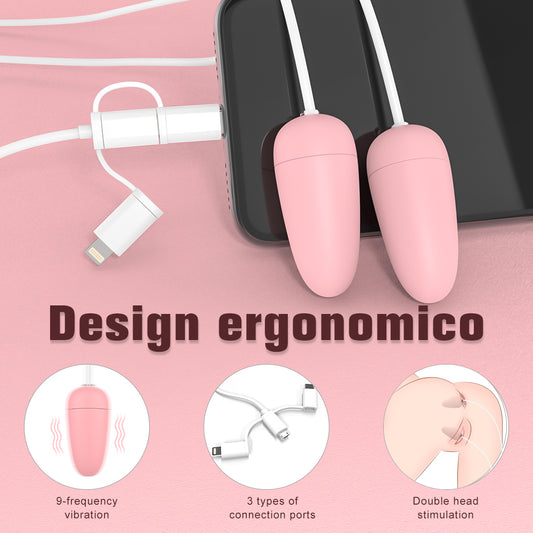 PINECONE USB Vibrating Jump Double Love Eggs Powerful Vibration*Pink