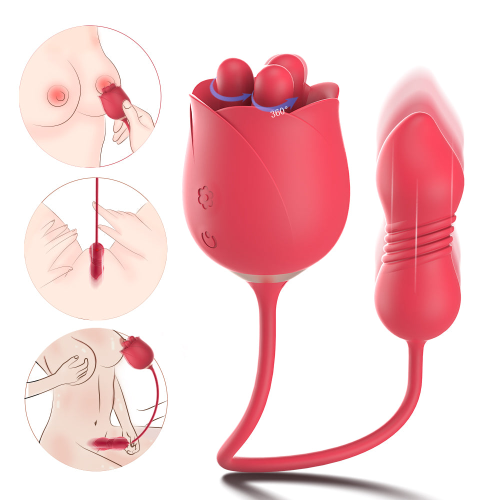 FATE 3 in 1 Clitoral Stimulator Tongue Licking Thrusting G Spot Egg Vibrator*Rose