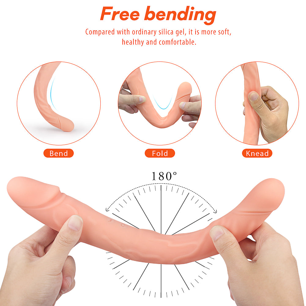 Three King Bendable G-Spot Vibrator Double-Ended Strap-On Curved Dildo*Nude