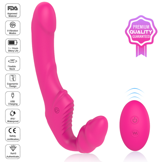 NANA Remote Controlled Love Rider Strapless Strap-On Dildo Vibrator*Rose