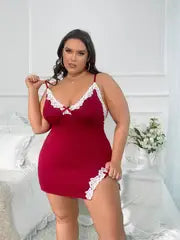 Red Cute Bow Adjustable Lace Babydoll Chemise*Size XL