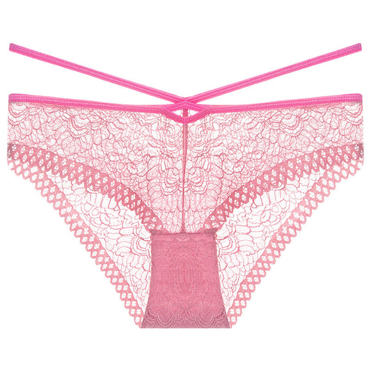 MAYA Pink See-through Lace Cross Strap High Elasticity Underwear*Size S