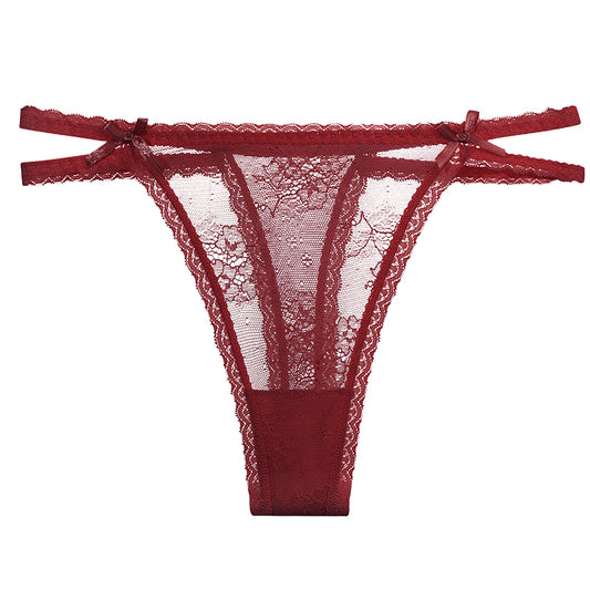TARA Red Thin Strap Lace Satin Panties*Size S