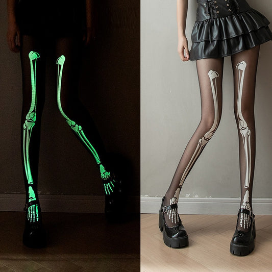 Glow In The Dark Skeleton Fishnet Pantyhose