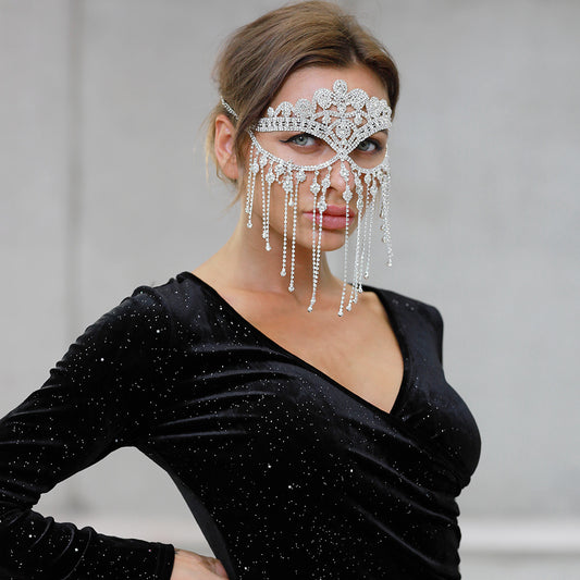 DANCING BALL Rhinestone Mask With Shiny Tassel Masquerade