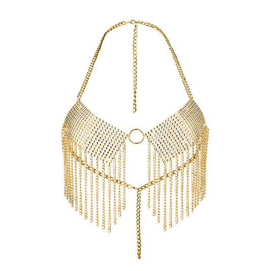 NIGHTCLUB Glitter Rhinestones Tassel Top Bikini Chain*Gold