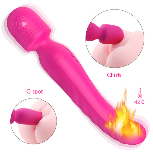 Iris G Spot Clitoral Warming Dual Motor Wand Vibrator - Rose